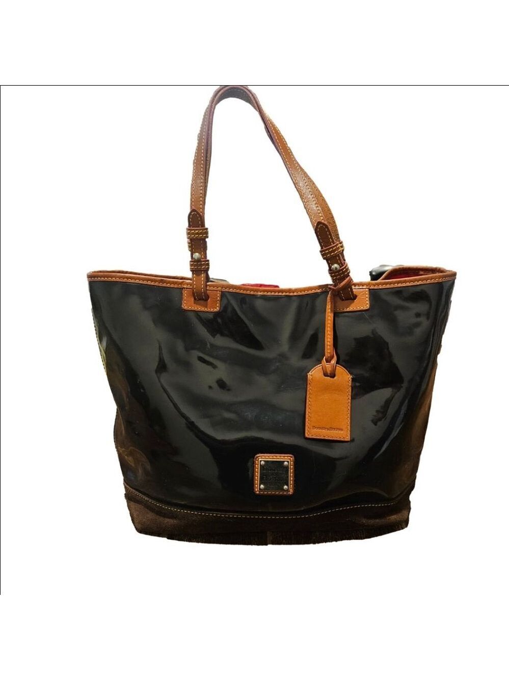 Women's Dooney & Bourke Black Patent Leather & Suede Tote Bag One Size